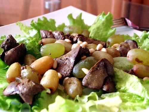 теплый салат +с куриной печенью