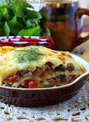 Лазанья с мясом и грибами